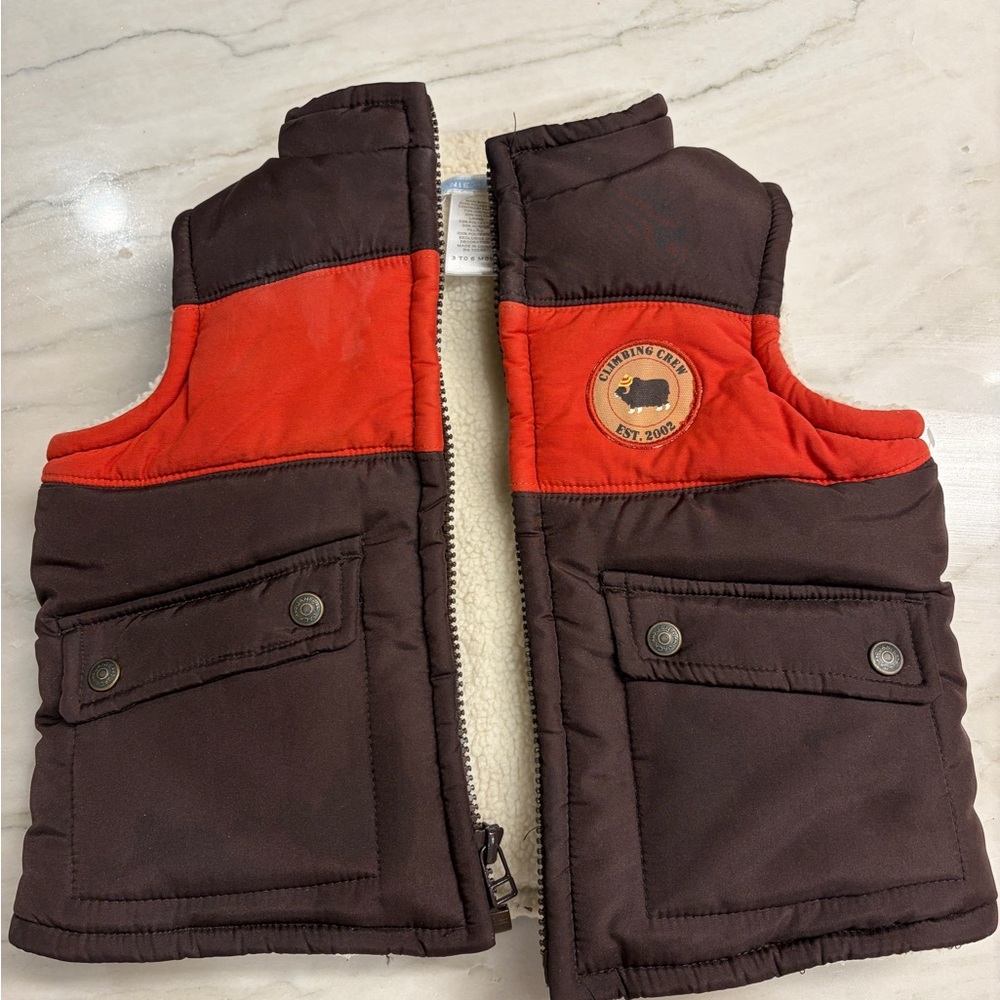 Janie and Jack Brown and Red Puffer Vest